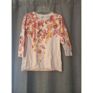 Floral Knit Long Sleeve Soft Pink Sweater Top